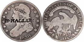 Counterstamps

B. HALLUM on an 1830 Capped Bust half dollar. Brunk-Unlisted, Rulau-Unlisted. Host coin Very Good. 

Bluford Hallum was a blacksmit...