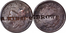 Counterstamps

A. KINSEY on the obverse and (?). BROWN on a 1830s Matron Head large cent. Brunk-Unlisted, Rulau-Unlisted. Host coin Good. 

Albert...