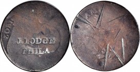 Counterstamps

J. LODGE / PHILa on an 1802 Draped Bust large cent. Brunk-Unlisted, Rulau-Unlisted. Host coin Good. 

This is the stamp of either J...
