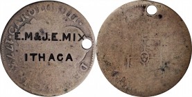 Counterstamps

E.M & J.E. MIX / ITHACA on a 1773 Spanish Colonial 2 Reales. Brunk-Unlisted, Rulau-Unlisted. Host coin About Good. 

Brothers Eugen...