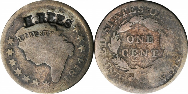 Counterstamps

H.REES (curved) on an 1814 Classic Head large cent. Brunk R-165...