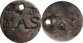 Counterstamps

E. (W)EBB in a serrated box punch and MAS(S) on an 1803 Draped Bust large cent. Brunk-Unlisted, Rulau-Unlisted. Host coin Good, holed...