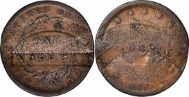 Counterstamps

EAYRS & CO (curved) / NASHUA counterstamped in separate serrated box punches on both sides of an 1838 Braided Hair large cent. Brunk ...
