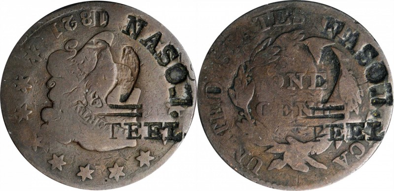 Counterstamps

(?)D NASON (curved) / (EAGLE) // CAST STEEL on an 1821 Matron H...