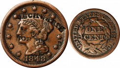 Counterstamps

J. SCHWARTZ (curved) / PORTLAND on an 1848 Braided Hair large cent. Brunk S-206, Rulau-Unlisted. Host coin Very Fine. 

John C. Sch...