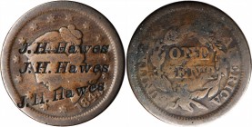 Counterstamps

J.H. HAWES three times on an 1843 Braided Hair large cent. Brunk-Unlisted, Rulau-Unlisted. Host coin Very Good. 

This is certainly...