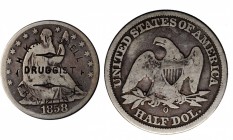 Counterstamps

H.K. MITCHELL (curved) / DRUGGIST / FRANKLIN, KY (curved) on an 1858-O Liberty Seated half dollar. Brunk M-753, Rulau KY-Fr var. Host...