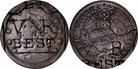 Counterstamps

V R / BEST (inside a Crown topped shield) on an 1838 Braided Hair large cent. Brunk B-624, Rulau-Unlisted. Host coin Fine.

Most li...