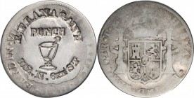 Counterstamps

R. FLANAGAN'S / PUNCH / (Punch Bowl) / 112. N. 6TH ST on an 1808 Spanish Colonial 2 reales Mo-TH. Brunk F-241, Rulau PA-165A. Host co...