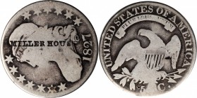 Counterstamps

MILLER HOUSE counterstamped twice on an 1827 Capped Bust half dollar. Brunk M-665, Rulau-Unlisted. Host coin Good. 

With a name li...