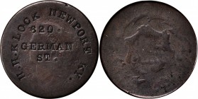 Counterstamps

WILLIAM H.H. LOCK NEWPORT KY / 620 . / GERMAN / ST. On a well-worn Matron Head large cent. Host coin Poor. 

Possibly a privately m...