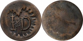 Counterstamps

I + D in a heart shaped serrated box punch on an early large cent. Brunk-Unlisted, Rulau-Unlisted. Host coin Poor.

A visually stri...