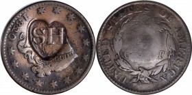 Counterstamps

S H in a heart shaped box punch on an 1820/19 Matron Head large cent. Brunk-Unlisted, Rulau-Unlisted. Host coin Very Fine.

A large...