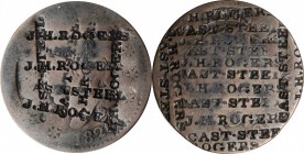 Counterstamps

J.H. ROGERS / CAST-STEEL counterstamped multiple times on both sides of an 1820 Matron Head large cent. Brunk-Unlisted, Rulau-Unliste...