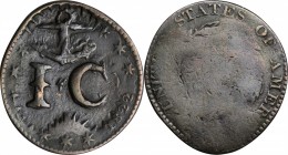 Counterstamps

(anchor) / I + C in an inverted heart shaped serrated box punch on an 1822 Matron Head large cent. Brunk-Unlisted, Rulau-Unlisted. Ho...
