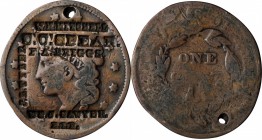 Counterstamps

W.H. MITCHELL / C.C. SPEAR / F.A. BRIGGS / J.L. TYLER / Wm J. SAWYER / E.I.B. on an 1842 Braided Hair large cent. Brunk-Unlisted, Rul...