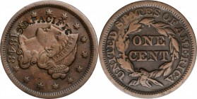 Counterstamps

S.B. PACIFIC (curved) on an 1848 Braided Hair large cent. Brunk P-48, Rulau-Unlisted. Host coin Very Fine.

Although listed in Brun...