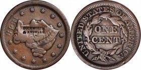 Counterstamps

DUCKWORTH & / KNOWLES on an 1848 Braided Hair large cent. Brunk-Unlisted, Rulau-Unlisted. Host coin Very Fine.

With such unusual n...