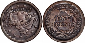 Counterstamps

N.J. TRACY in a curved box punch on an 1846 Braided Hair large cent. Brunk T-386, Rulau-MV 353. Host coin Very Fine.

A very nice w...