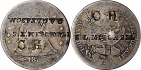 Counterstamps

C.H. / S.L. MITCHELL / G.A. GLEASON on the obverse and C.H. / S.L. MITCHELL / C.H. on an 1853 Liberty Seated quarter. Brunk M-766, Ru...