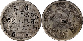 Counterstamps

C.H. PERRY (curved) / & CO. / ST. PAUL 5 six times on an 1877-S Liberty Seated quarter. Brunk-Unlisted, Rulau-Unlisted. Host coin Fin...