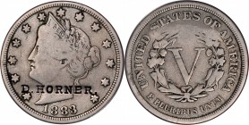 Counterstamps

D HORNER (1834-1897) on an 1883 Liberty Head nickel, No Cents. Brunk-Unlisted, Rulau-Unlisted. Host coin Fine.

This is the stamp o...