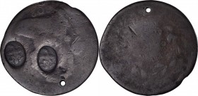 Counterstamps

(EAGLE) two times in an oval box punch on an 1802 Draped Bust large cent. Brunk-Unlisted, Rulau-Unlisted. Host coin About Good, but h...