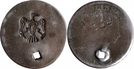 Counterstamps

(eagle) on an 1803 Draped Bust large cent. Brunk-Unlisted, Rulau-Unlisted. Host coin About Good, but holed (square).

Small heraldi...
