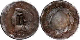 Counterstamps

(hammer) in a serrated box punch on an 1818 Matron Head large cent. Brunk-Unlisted, Rulau-Unlisted. Host coin Good.

Most likely th...