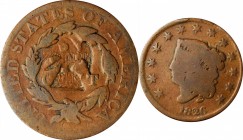 Counterstamps

(eagle on a half globe) on an 1826 Matron Head large cent Brunk-Unlisted, Rulau Y-17A. Host coin Fine. 

The eagle perched on a glo...