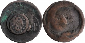 Counterstamps

(a raised eagle on an anchor) surrounded by stars in an oval border on an 1840s Braided Hair large cent Brunk-Unlisted, Rulau-Non 104...