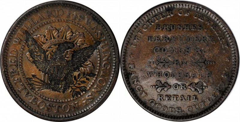 Counterstamps

(large eagle) on a circa 1835 Hard Times token. HT-171, Low-328...