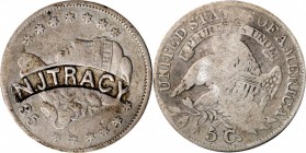 Counterstamps

N.J. TRACY in a curved box punch on an 1835 Capped Bust half dime. Brunk T-386, Rulau-MV 354. Host coin Very Good.

One of the grea...