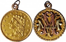 Engraved Coins, Love Tokens, and Coin Jewelry

Love Token Fashioned out of an 1836-Dated Classic Head Quarter Eagle. 

The reverse of the host coi...