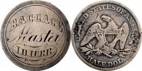 Engraved Coins, Love Tokens, and Coin Jewelry

Engraved Railroad Badge Fashioned out of a No Motto New Orleans Mint Liberty Seated Half Dollar.

"...
