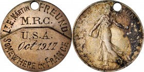 Engraved Coins, Love Tokens, and Coin Jewelry

Engraved World War I Memento Fashioned out of a French 50 Centimes. 

The reverse of the host coin ...