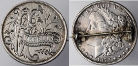 Engraved Coins, Love Tokens, and Coin Jewelry

Love Token Fashioned out of an 1879-Dated Morgan Dollar.

The ornately accomplished name ANABELLE i...