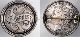 Engraved Coins, Love Tokens, and Coin Jewelry

Love Token Fashioned out of an 1882-Dated Morgan Dollar. 

The reverse of the host coin is fully an...