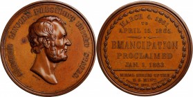 Lincolniana

1871 Abraham Lincoln Emancipation Proclaimed Medal. By William Barber. Cunningham 7-060Bz, King-232, Julian CM-16. Bronze. Mint State....