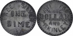 Politics - Bryan Money

1896 Bryan Dime. Schornstein-314, Zerbe-27. Type Metal, cast. Choice About Uncirculated.

50.3 mm.

Collector tag with a...
