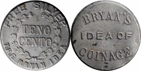 Politics - Bryan Money

Undated (1896) Bryan Dime. Schornstein-345, Zerbe-46. Type Metal, struck. About Uncirculated, Bent.

44 mm.

Collector t...