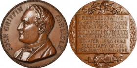 Mint and Treasury Medals

"1893" John G. Carlisle, Secretary of the Treasury Medal. Julian-Unlisted, Failor-Hayden 203. Bronze. Mint State.

76 mm...