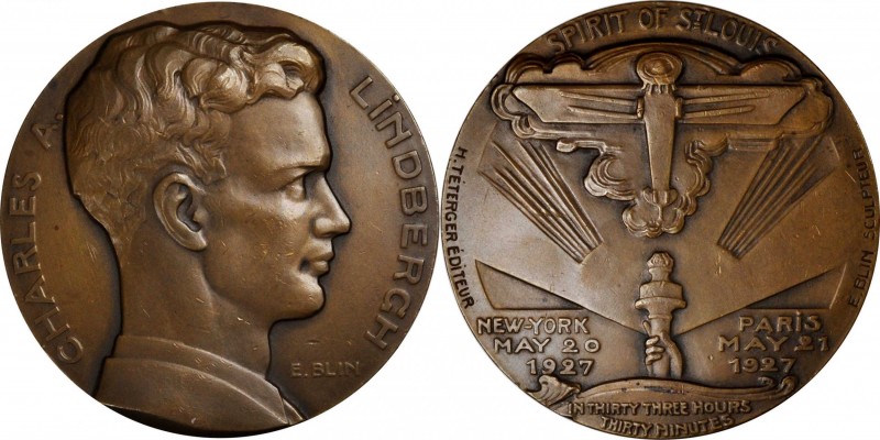 Aviation and Space

1927 Charles Lindbergh Transatlantic Flight Medal. By Edou...