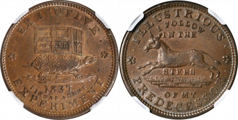 Hard Times Tokens

1837 Illustrious Predecessor. HT-33, Low-19, DeWitt-CE 1838...