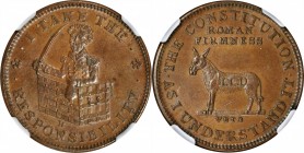 Hard Times Tokens

Undated (1833) I Take the Responsibility. HT-70, Low-51, DeWitt-CE 1834-16, W-10-320a. Rarity-1. Copper. Plain Edge. AU-58 BN (NG...