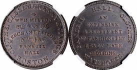 Hard Times Tokens

Massachusetts--Boston. Undated (1835-1844) Wm. H. Milton & Co. HT-164, Low-266, W-MA-100-05a. Rarity-2. Copper. Plain Edge. MS-65...