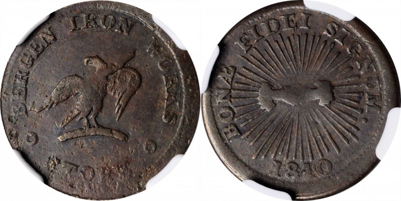 Hard Times Tokens

New Jersey--Lakewood. 1840 Bergen Iron Works. HT-206, Low-1...