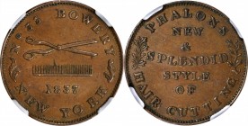 Hard Times Tokens

New York--New York. 1837 Phalon's Hair Cutting. HT-304, Low-127, W-NY-880-10a. Rarity-2. Copper. Plain Edge. AU-55 BN (NGC).

2...