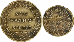Hard Times Tokens

Pennsylvania--Philadelphia. Undated (1837) Isaac Barton & Co. HT-385A, Low-398A, W-PA-040-10b RE. Rarity-6. Brass. Reeded Edge. E...