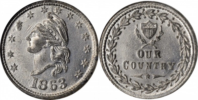Patriotic Civil War Tokens

1863 French Liberty Head / OUR COUNTRY. Fuld-1/229...